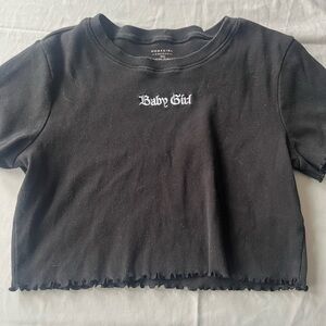 Homegirl Society XXL “Baby Girl” Ribbed Crop Tee Lettuce Hem